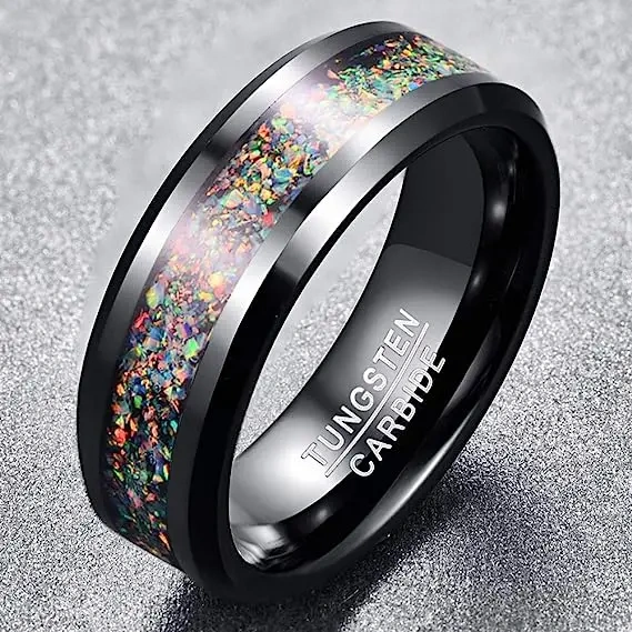 Luxury Stone Inlay Tungsten Carbide Ring galaxy Opal Tungsten Ring for Men