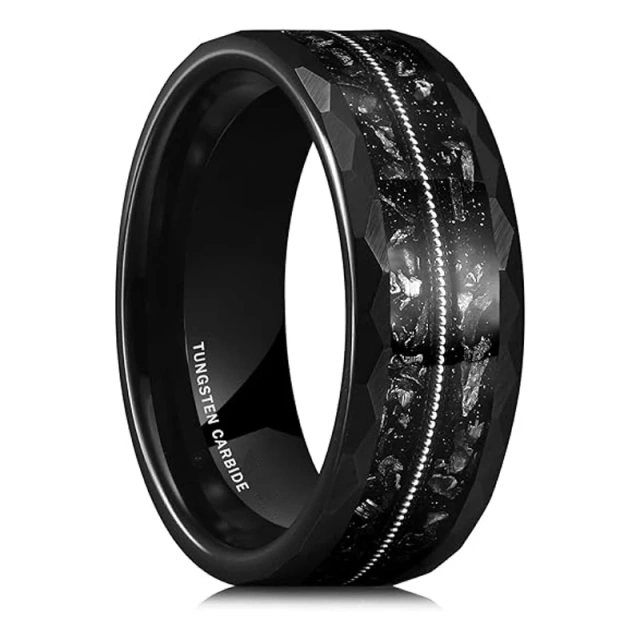 Wholesale Price Hammered Edge Meteorite Rings Black Tungsten Jewelry for Women Men Bijoux En Acier Inoxydable Jewelry Sets