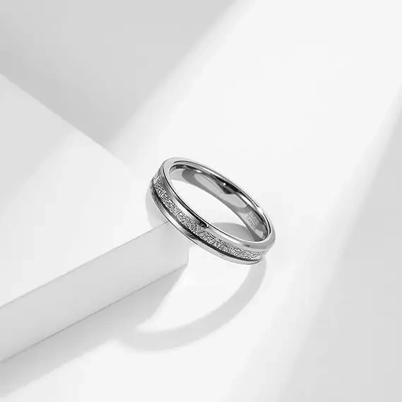 Silver Plated Tungsten Carbide Wedding Couple Ring Men Wedding Band Ring Inlay Silver Wire