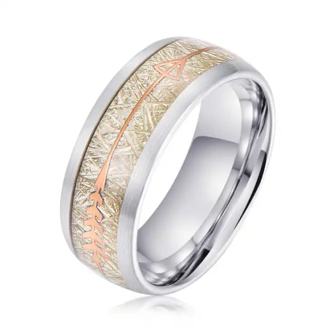 8mm Koa Wood Inlay Wedding Band Black Dome Arrow Multidimensional Blue Tungsten Meteorite Classic for Engagement Party Gift Idea