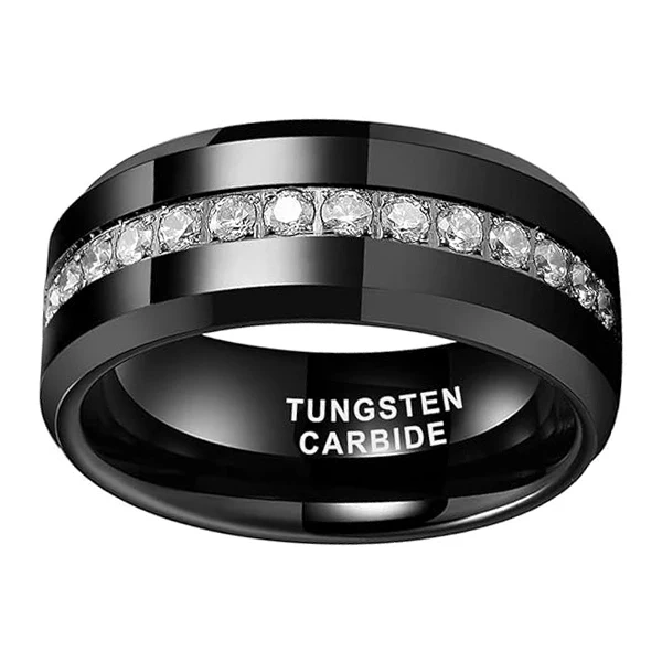Polished Tungsten Carbide Ring with groove Inlay Cz Diamond Tungsten Cz Wedding Ring for Men and Women