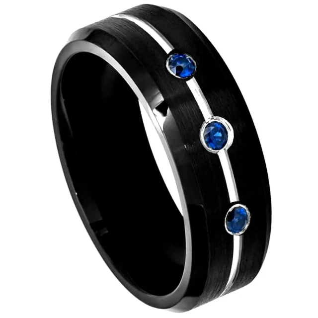 New Design Fashion Cz Diamond Inlay Black Plated Men Tungsten Carbide Wedding Band Ring comfort It