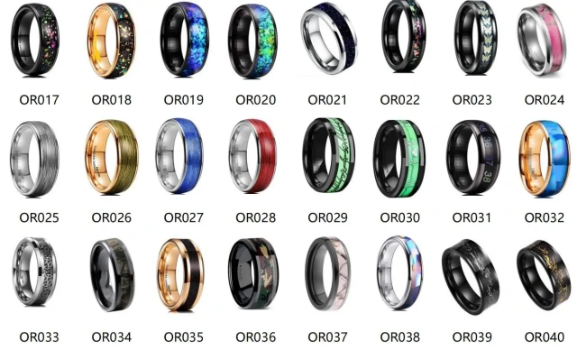 Fashion Jewelry Wholesale Dinosaur Meteorite Chip Inlay Mans Tungsten Ring for Men Women Wedding Ring