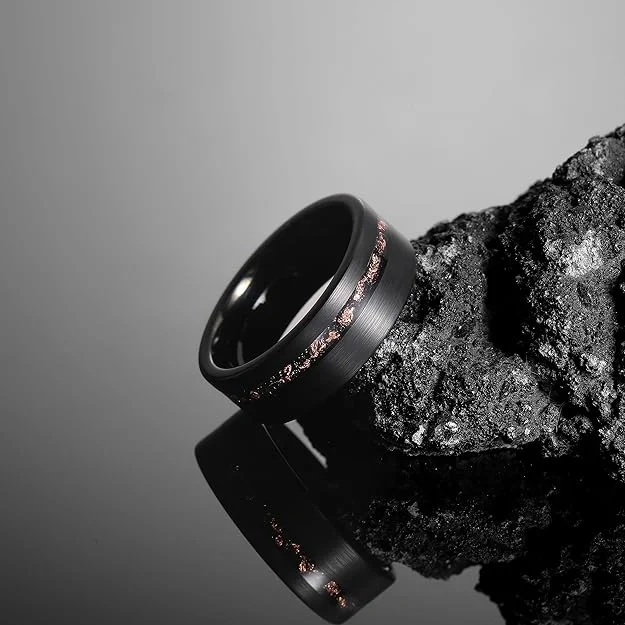 Wholesale Price 4mm and 8mm Promise Ring Rose Gold Leaf Black Brushed Tungsten Ring Fashion Jewelry Rings for Couple