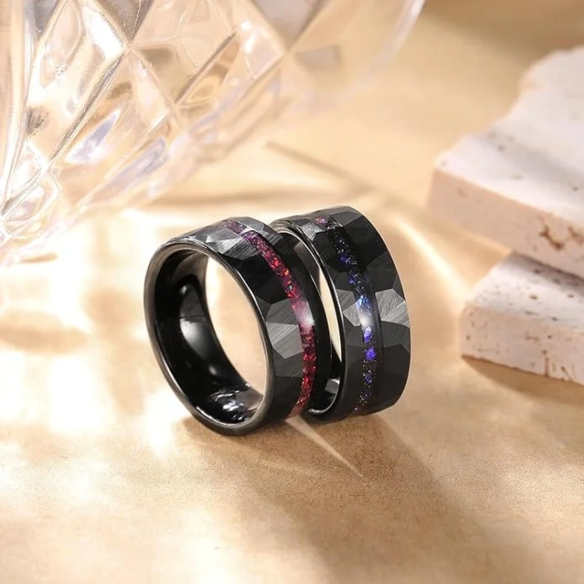 Black Blue Galaxy Red Opal Custom Tungsten Jewelry Fashion Men Women Rings for Couple Wedding Rings Tungsten Carbide Ring