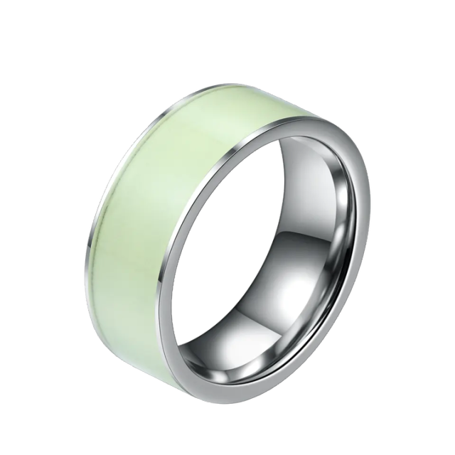 Ouyuan Jewelry Wholesale 8mm High Polished Mens Womens Inlay Luminous Sticker Silver Tungsten Man Rings Wedding Band