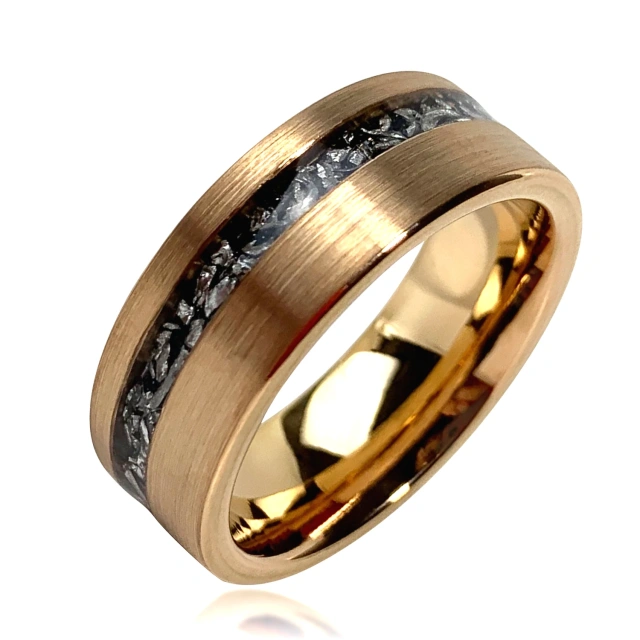 Luxury Jewelry Men's Rings Tungsten Carbide Inlay Meteorite Gold Plated Rings