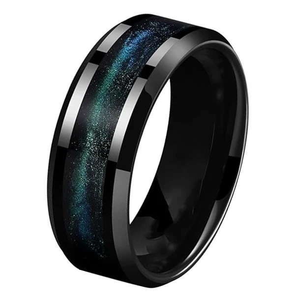 8MM Black Plated Tungsten Carbide Men Ring with groove Wedding Band Tungsten Ring