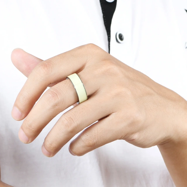 Ouyuan Jewelry Wholesale 8mm High Polished Mens Womens Inlay Luminous Sticker Silver Tungsten Man Rings Wedding Band