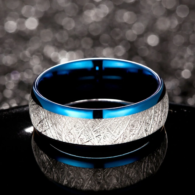 Factory Wholesale Custom 2024 Hot Trend Men and Women's Wedding Engagement Ring Electroplating Inset Blue Tungsten Ring