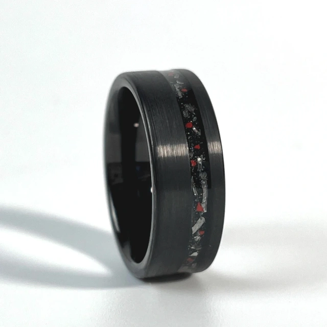 8mm 4mm Black Color Plated Luxury Tungsten Carbide Ring Classic 2.0 groove Meteorite Inlay Tungsten Carbide Ring