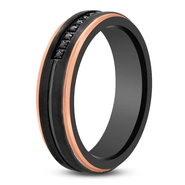 Luxury Men's Jewelry Black and Rose Gold Plated Cz Diamond Inlay Men and Women Wedding Band comfort It Ring
