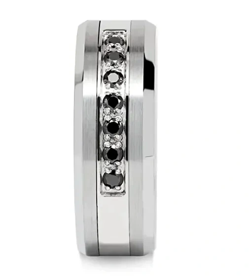 Luxury Guangzhou Jewelry Fashion Black Men Rings Inlay Stone Tungsten Carbide Rings Comfort Fit
