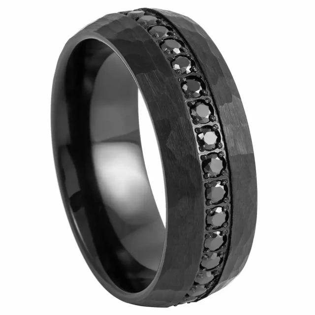New Design 8mm Cz Stone Inlay Black Tungsten Carbide Ring for Men Women Eternity Fashion Engagement Wedding Band Comfort Fit