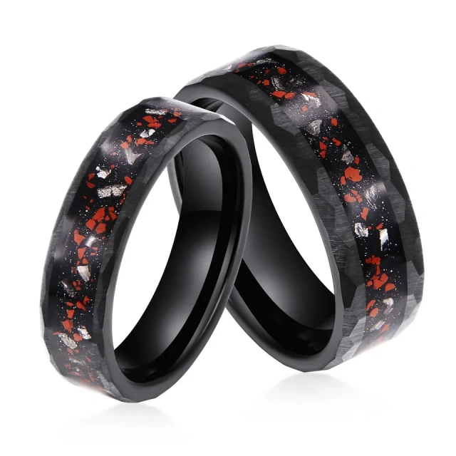 Factory Direct Sales 8mm Hammered Tungsten Ring for Men Women Dinosaur Meteorite Chip Inlay Fashion Engagement Wedding Band