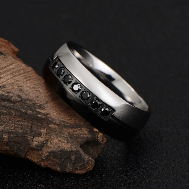 8mm Black Cubic Zircon Stones Inlay Tungsten Ring Cz Inlay Wedding Band Black Rings Tungsten Carbide Ring 8mm High Quality