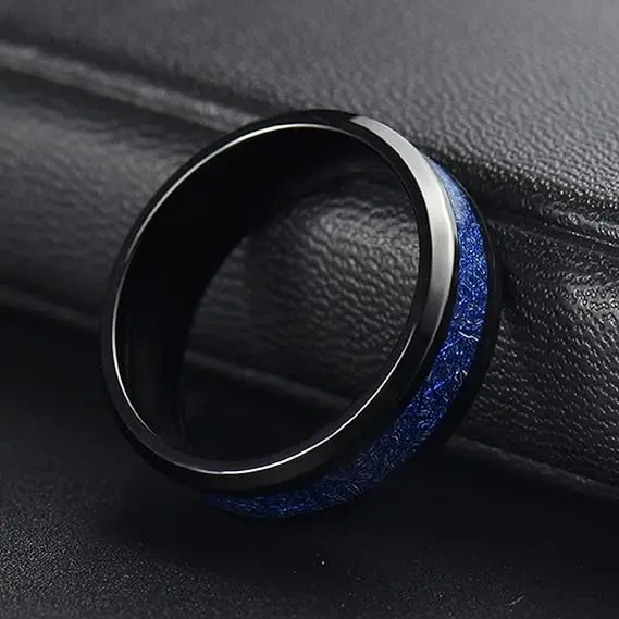 8mm Black Plated Tungsten Ring Inlay Blue Carbon Fiber for Men and Women comfort It Ring Couple Wedding Band