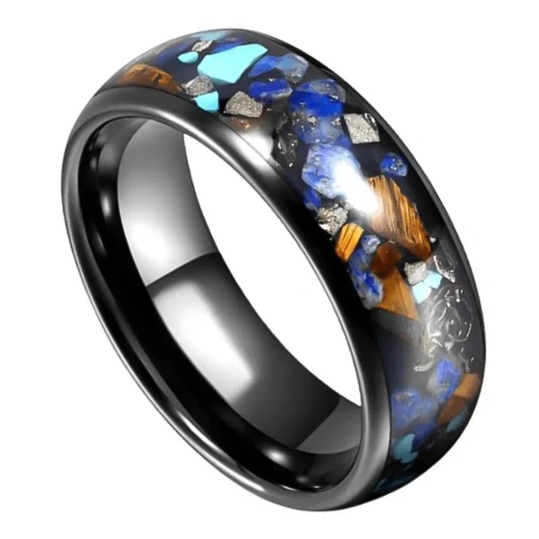 Black Plated Tungsten Carbide Rings With Stone Inlay Luxury Jewelry Rings