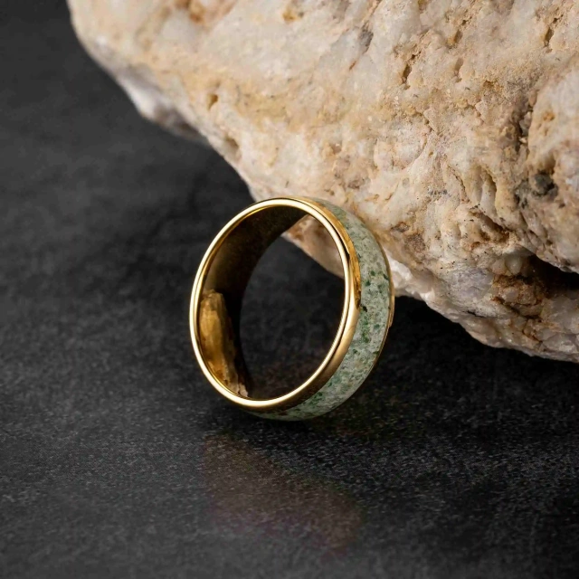 Luxury Gold Plated Tungsten Carbide Men Ring Inlay Moss Men Fashion Jewelry with Wholesale Price