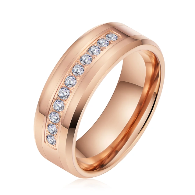 Fashion Rings Jewelry Wholesale 8mm Rose Gold Plated Stone Inlay Tungsten Ring for Men Women Engagement Wedding Band