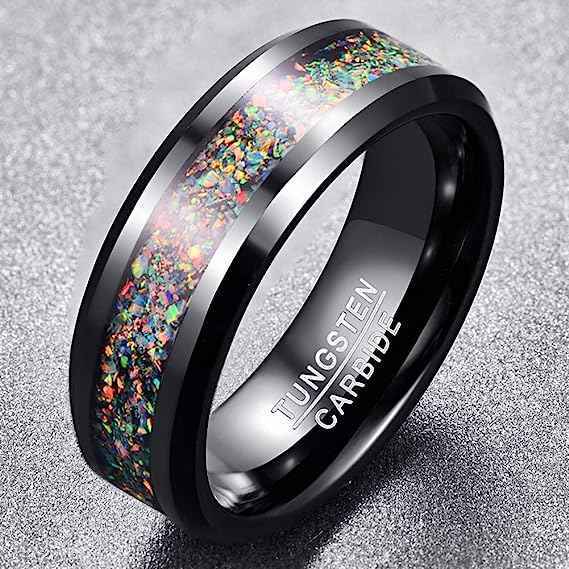 Luxury Stone Inlay Tungsten Carbide Ring galaxy Opal Tungsten Ring for Men