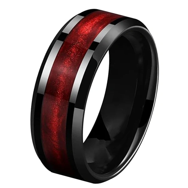 8MM Black Plated Tungsten Carbide Men Ring with groove Wedding Band Tungsten Ring