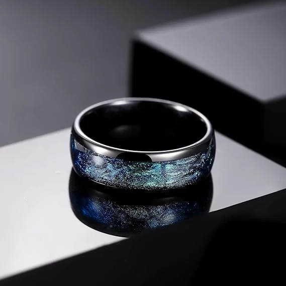 Custom IP Black Plated 8MM Men Wedding Band Galaxy Space Tungsten Jewelry for Women Men Wedding Ring Fashion Rings