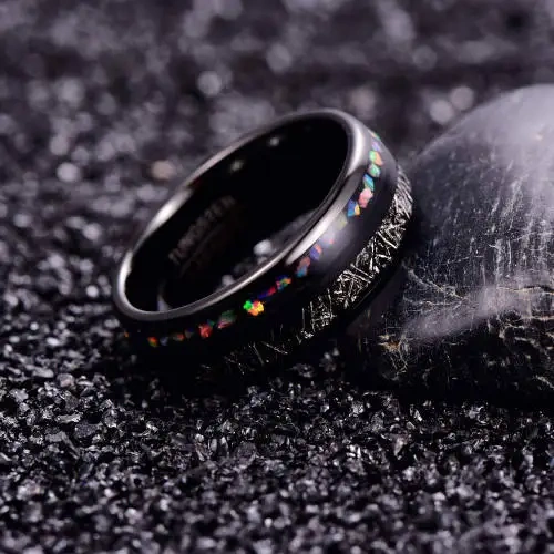 Mens Tungsten Wedding Rings 8mm Galaxy Opal Inlay Black Tungsten Carbide Ring Engagement Band Comfort Fit Size 6-13