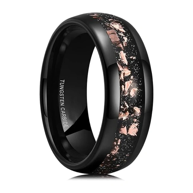 Wholesale Factory Price Black Tungsten Wedding Rings Rose Gold Leaf Inlaid Mens Tungsten Rings Fashion Jewelry for Women Men