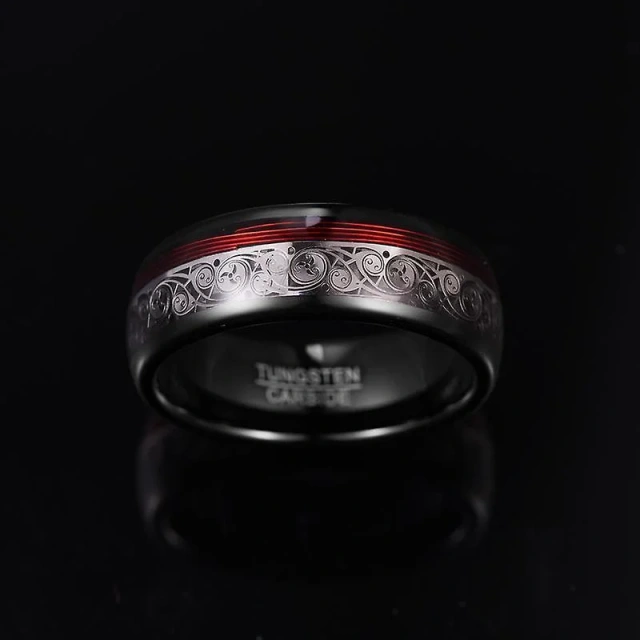 High Quality Tungsten Carbide Guitar String Ring New Design Triple Spiral Pattern Inlay Plating Black+Red