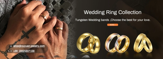 Fashion Jewelry 18K Rose Gold Plated Sandstone Sticker Inlay Tungsten Carbide Ring Couple Wed Men Rings Engagement