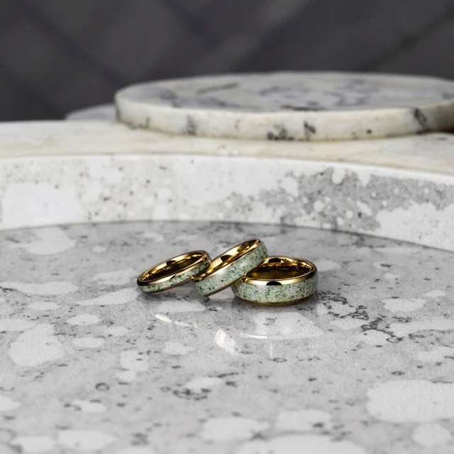 Luxury Gold Plated Tungsten Carbide Men Ring Inlay Moss Men Fashion Jewelry with Wholesale Price