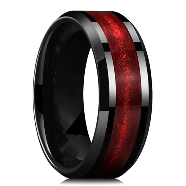 8MM Black Plated Tungsten Carbide Men Ring with groove Wedding Band Tungsten Ring