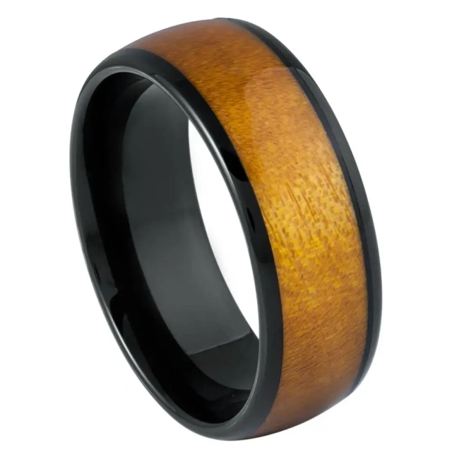 Wholesale 8mm Black Tungsten Rings High Quality 857 Tungsten Inlay Solidified Wood Wedding Engagement Ring Men Women