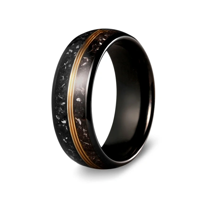 Wholesale Factory Price Guitar String Inlay Tungsten Carbide Ring Meteorite Inlay 8mm Men Ring Fashion Jewelry