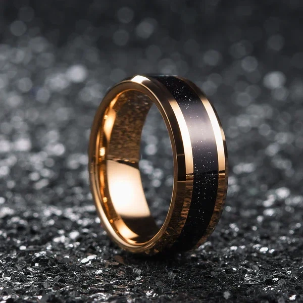 Fashion Jewelry 18K Rose Gold Plated Sandstone Sticker Inlay Tungsten Carbide Ring Couple Wed Men Rings Engagement