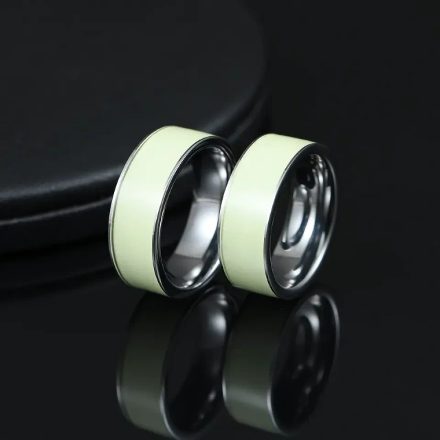 Ouyuan Jewelry Wholesale 8mm High Polished Mens Womens Inlay Luminous Sticker Silver Tungsten Man Rings Wedding Band