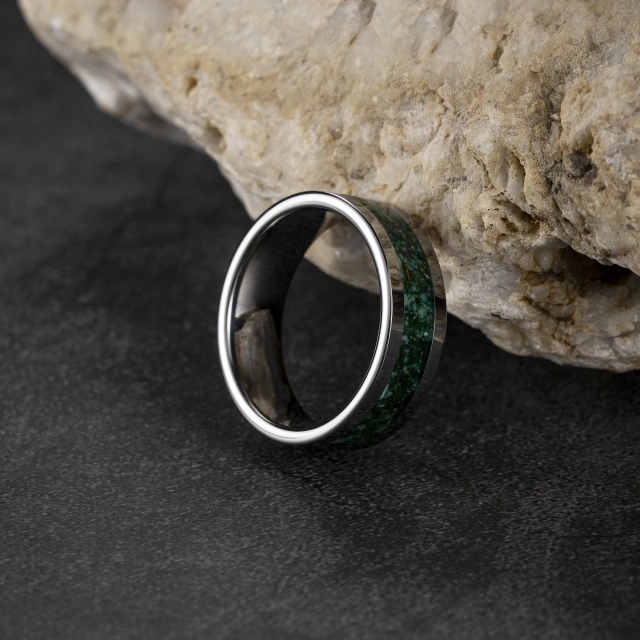 Factory Directly Sell Custom High Polish 8mm Silver Plated Tungsten Ring With Opal Inlay Carbide Steel Wedding Band Ring Mens