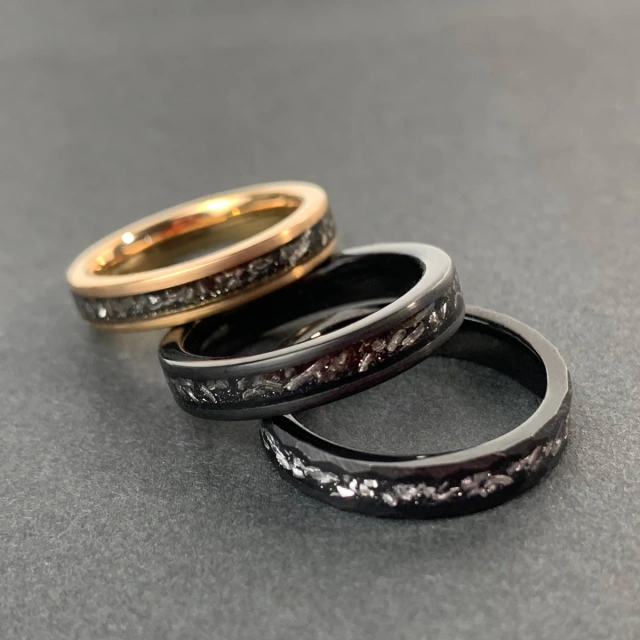 4mm Black Hammered or Matte Finish Crushed Meteorite Tungsten Ring for Men