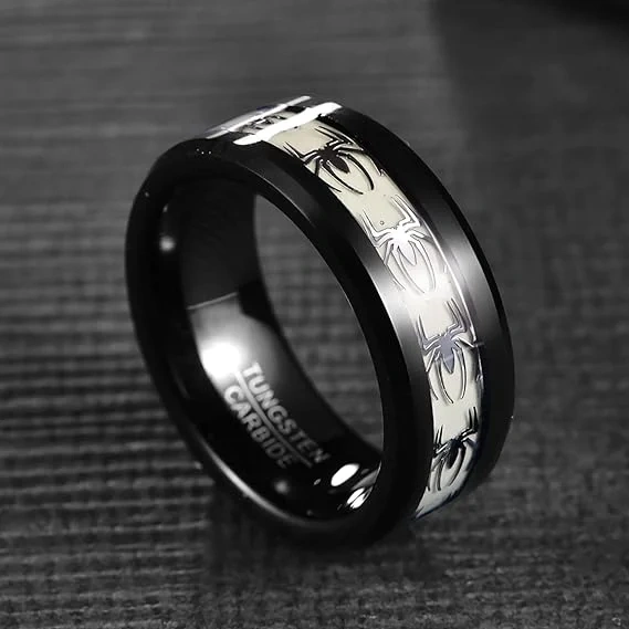 Wholesales Lowest Price Custom Tungsten Jewelry Men Women Rings 8MM Spider Glow Tungsten Ring Black Fashion Jewelry Rings