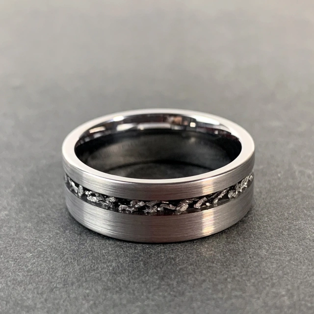 Factory Price Meteorite Tungsten Ring Inlay Carbide Tungsten Ring Silver Plated Tungsten Ring