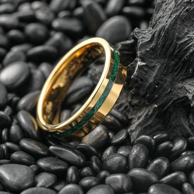 Fashion Jewelry Custom Tungsten Men Women 6MM Gold Silver Tungsten Carbide Ring for Men Malachite Wedding Ring Jewelry Set