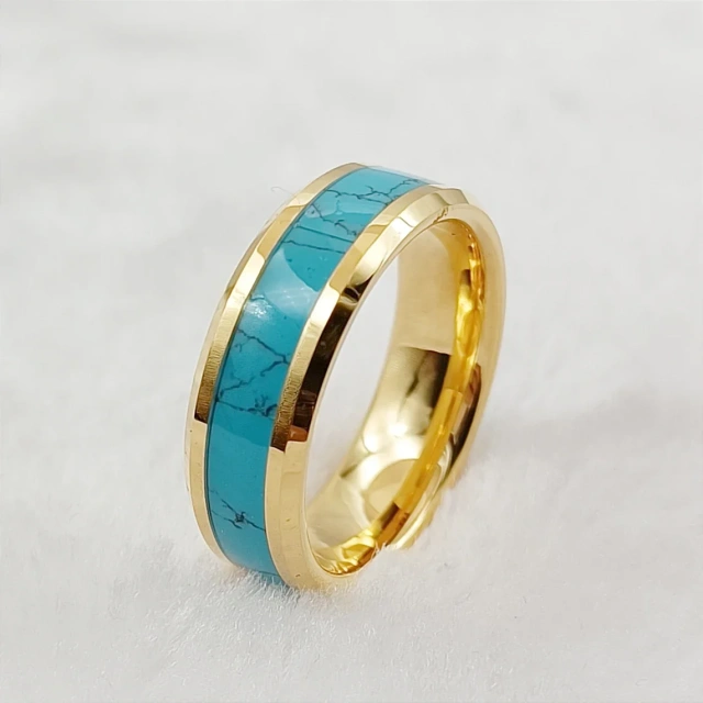 Wholesale Luxury Tungsten Jewelry 8MM Couple Rings Tungsten Carbide Men Turquoise Wedding Rings Gold Rings Jewelry Sets