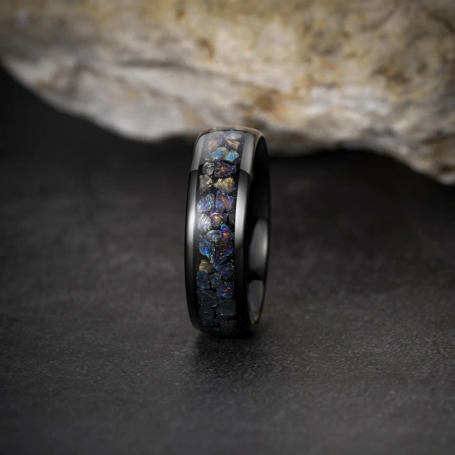 Ouyuan Outer Space Black Tungsten Carbide Rings For Couples Wedding