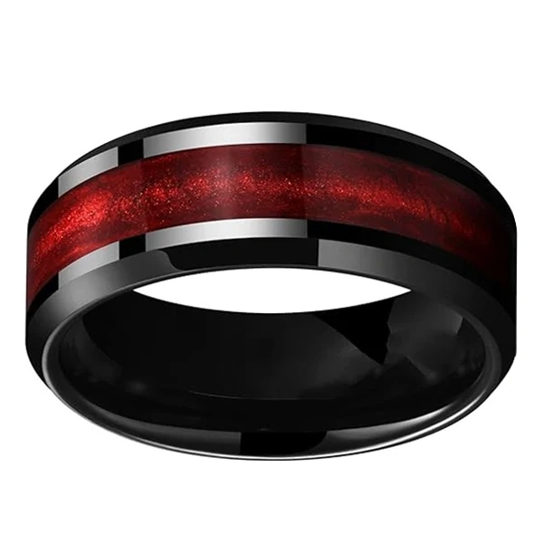 8MM Black Plated Tungsten Carbide Men Ring with groove Wedding Band Tungsten Ring