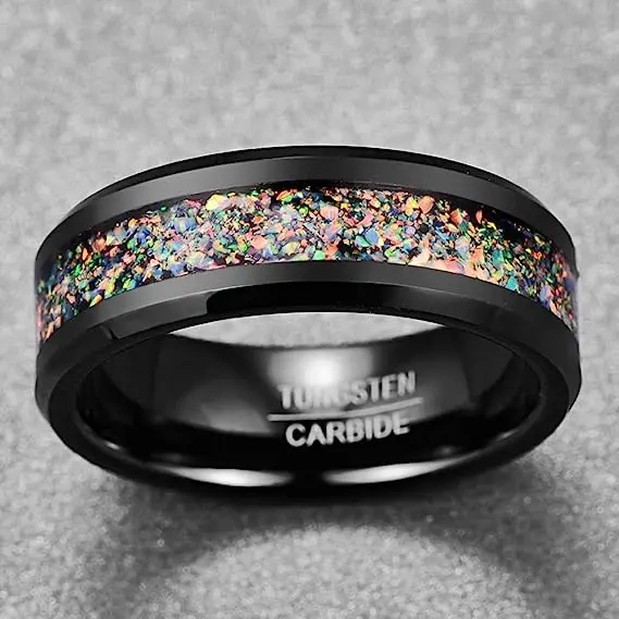 Luxury Stone Inlay Tungsten Carbide Ring galaxy Opal Tungsten Ring for Men