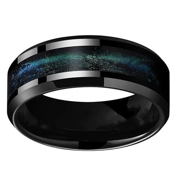 8MM Black Plated Tungsten Carbide Men Ring with groove Wedding Band Tungsten Ring