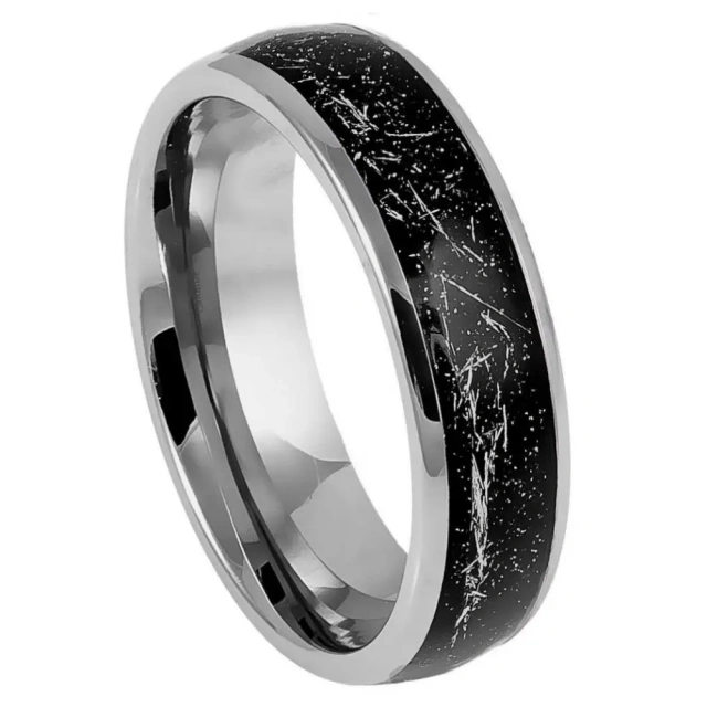 Black Sand Inlay Tungsten Ring for Men Fashion Jewelry Luxury Men Ring Comfort It Ring