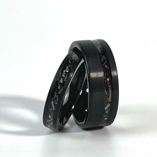 8mm 4mm Black Color Plated Luxury Tungsten Carbide Ring Classic 2.0 groove Meteorite Inlay Tungsten Carbide Ring