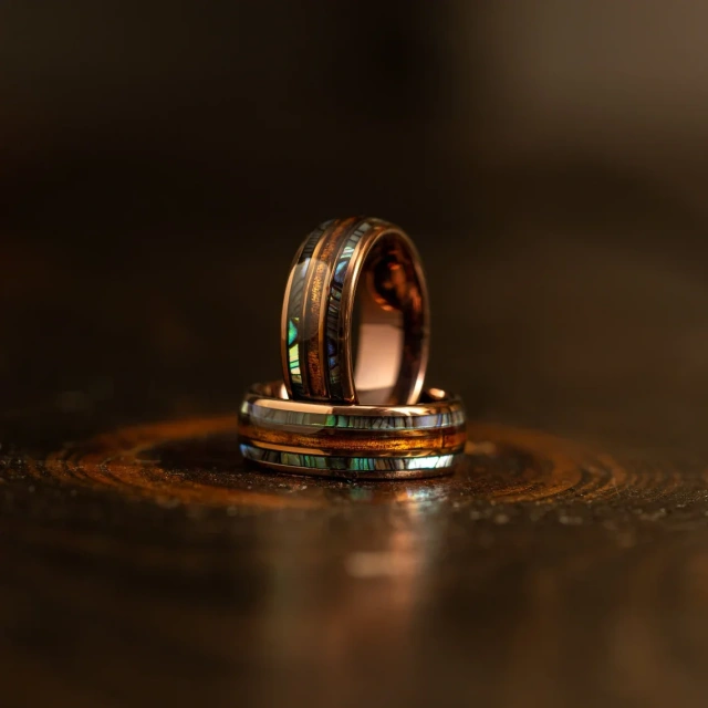 Luxury Hawaii Style 8MM 18K Rose Gold Tungsten Band Rosewood Abalone Tungsten Ring Rings for Men Wedding Rings Fashion Jewelry